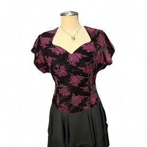 vintage Elegant Black and Purple Women's Top